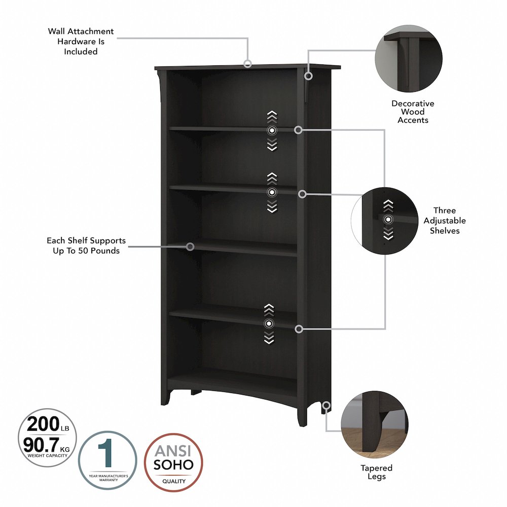 Salinas Tall 5 Shelf Bookcase. Picture 5