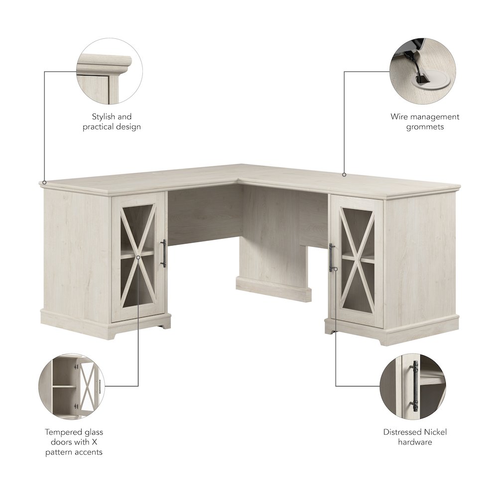 Lennox 60W Farmhouse L Shaped Desk with Storage Cabinets. Picture 9