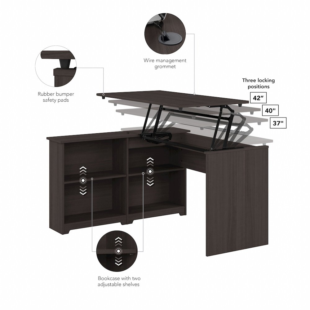 Cabot 52W 3 Position Sit to Stand Corner Desk with Shelves. Picture 7