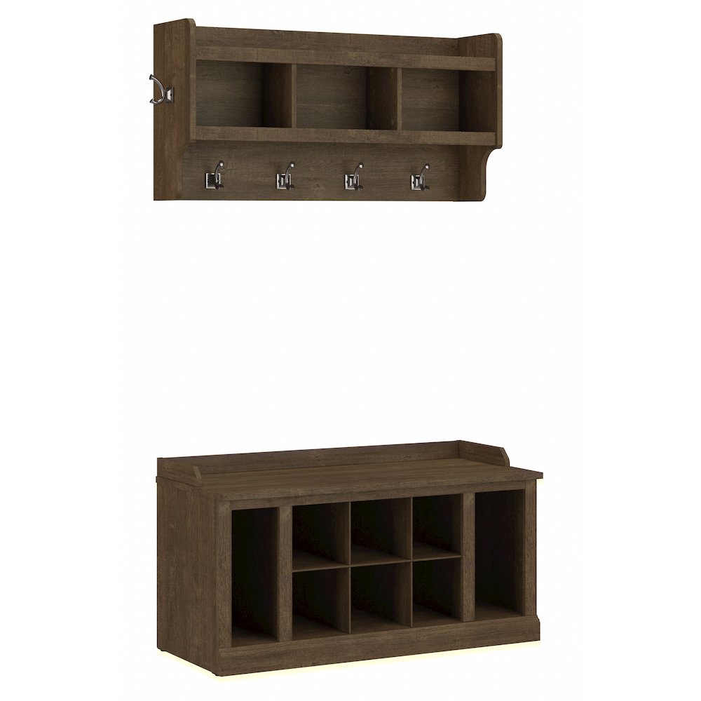 Woodland 40W Shoe Storage Bench with Shelves and Wall Mounted Coat Rack. Picture 1
