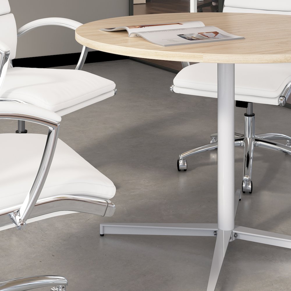 42-inch Round Conference Table with Metal Base in Natural Elm. Picture 5