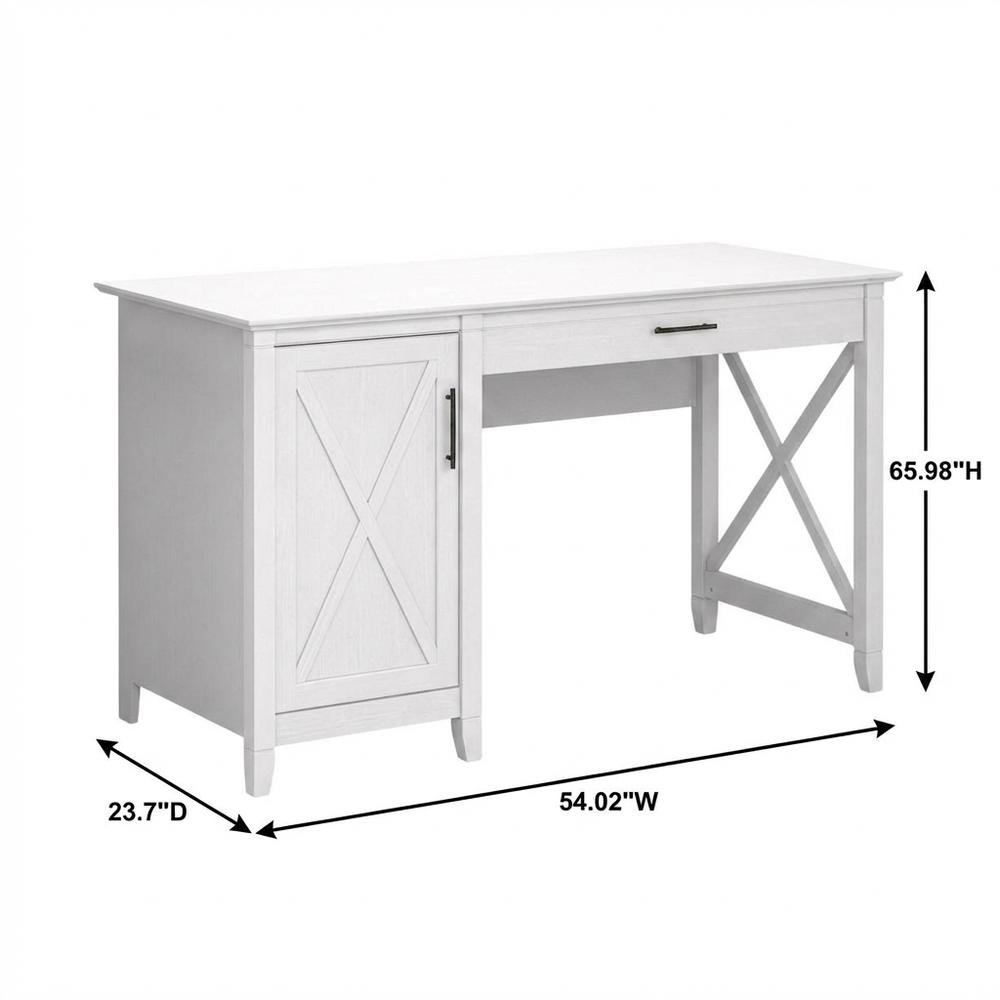 White 54W Computer Desk with 2 Drawer Lateral File Cabinet and 5 Shelf Bookcase. Picture 7