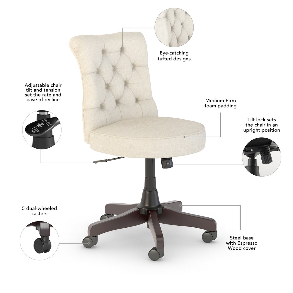 Arden Lane Mid Back Tufted Office Chair. Picture 7