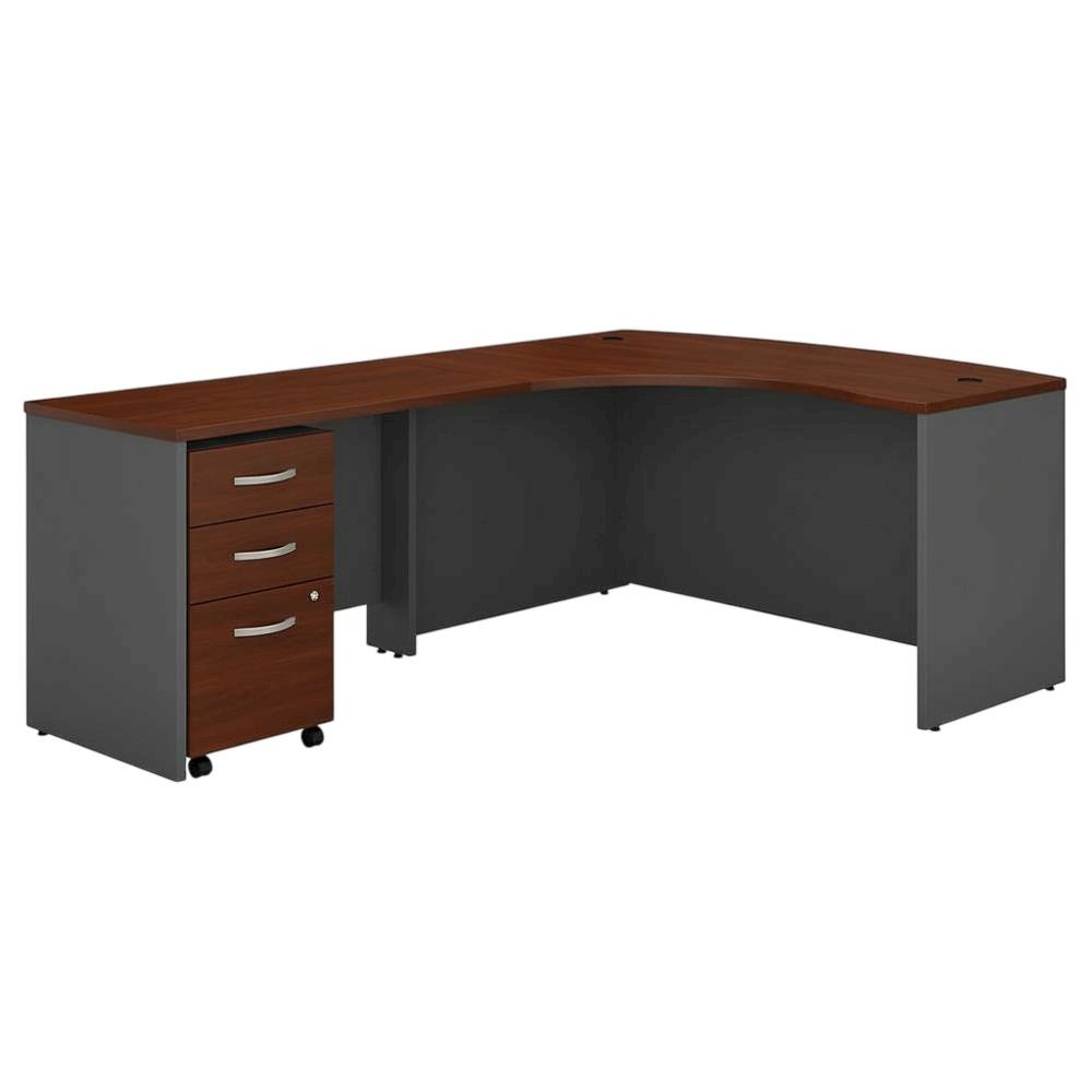L Shaped Office Desk With Mobile File Cabinet In Hansen Cherry And Gray Finish. Picture 1