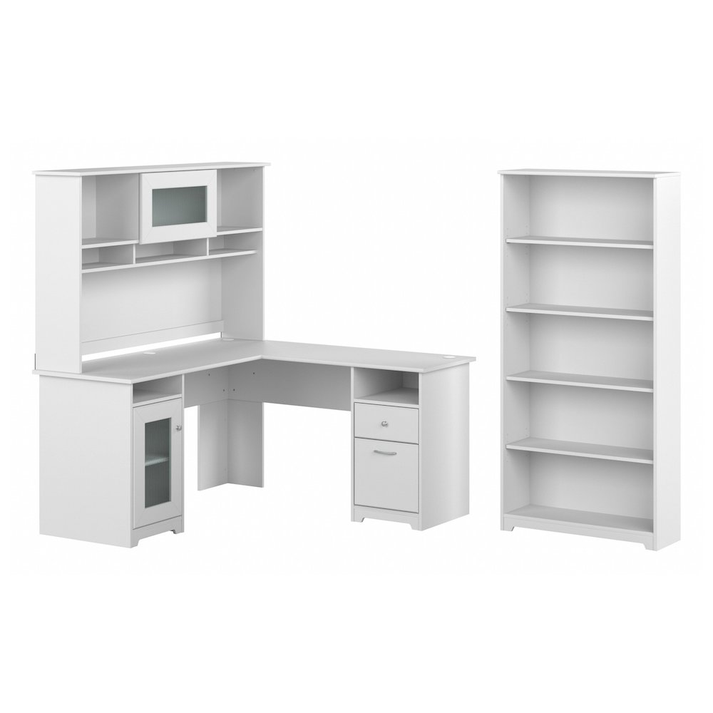 Cabot 60W L Shaped Computer Desk with Hutch and 5 Shelf Bookcase. Picture 1