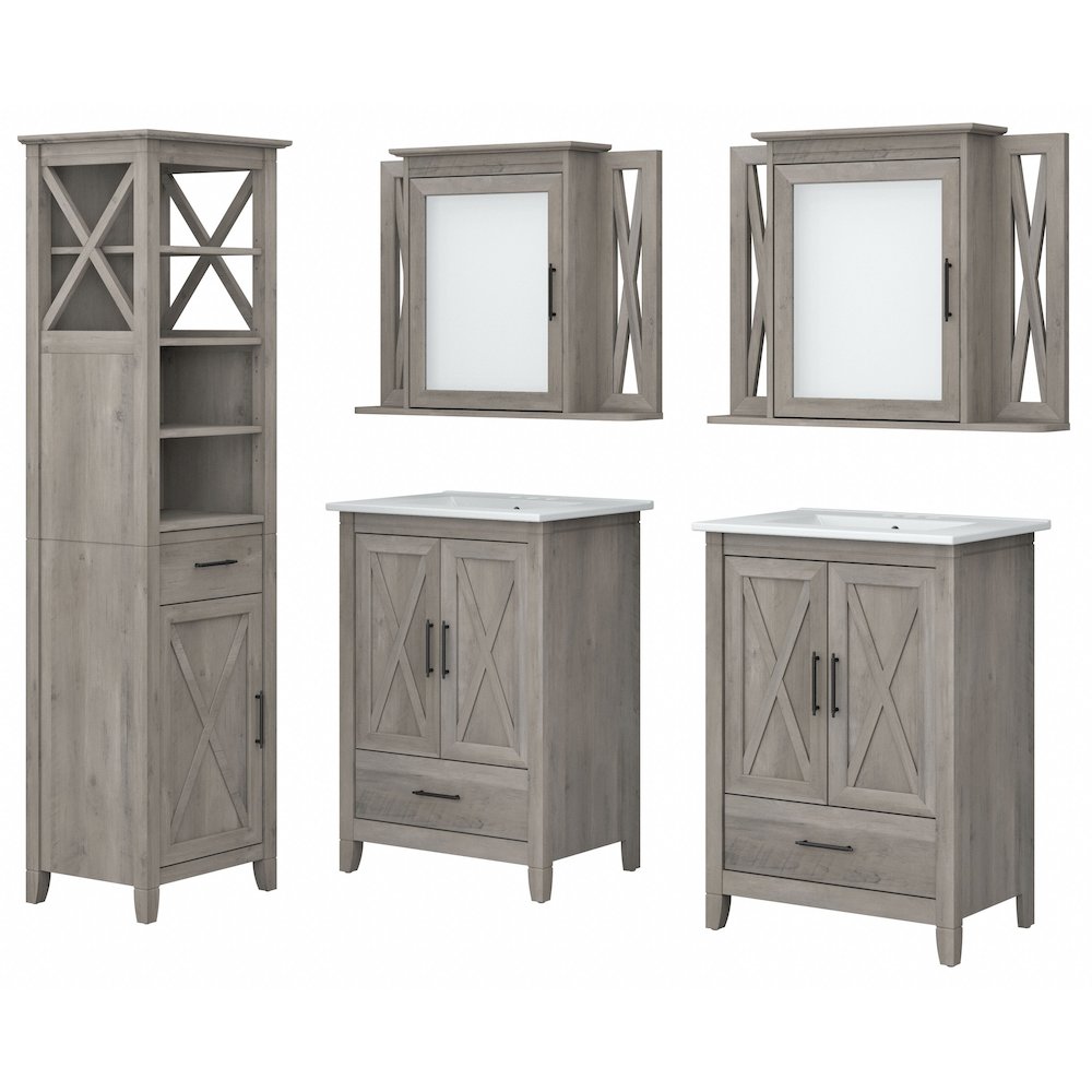 Key West 48W Double Vanity Set with Sinks, Medicine Cabinets and Linen Tower. Picture 1