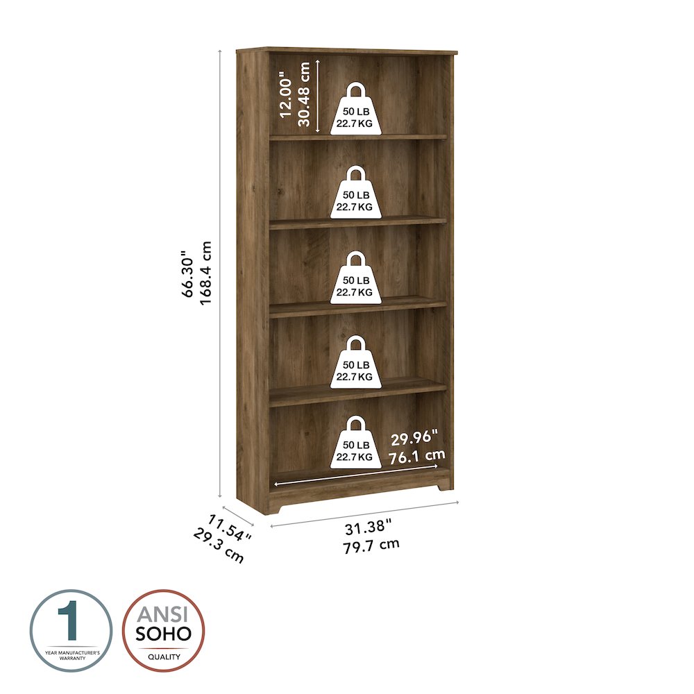 Cabot Tall 5 Shelf Bookcase. Picture 7