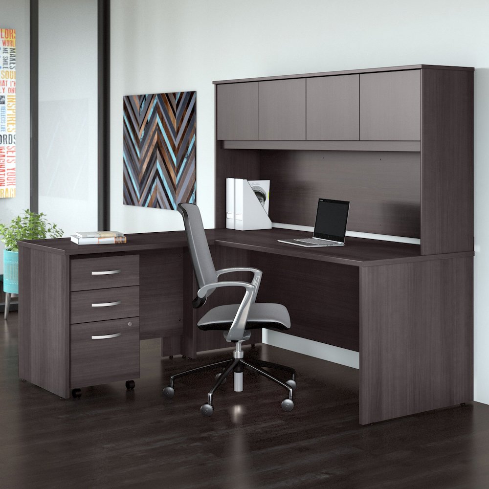 Studio C 72W x 30D L Shaped Desk with Hutch, Mobile File Cabinet and 42W Return. Picture 2