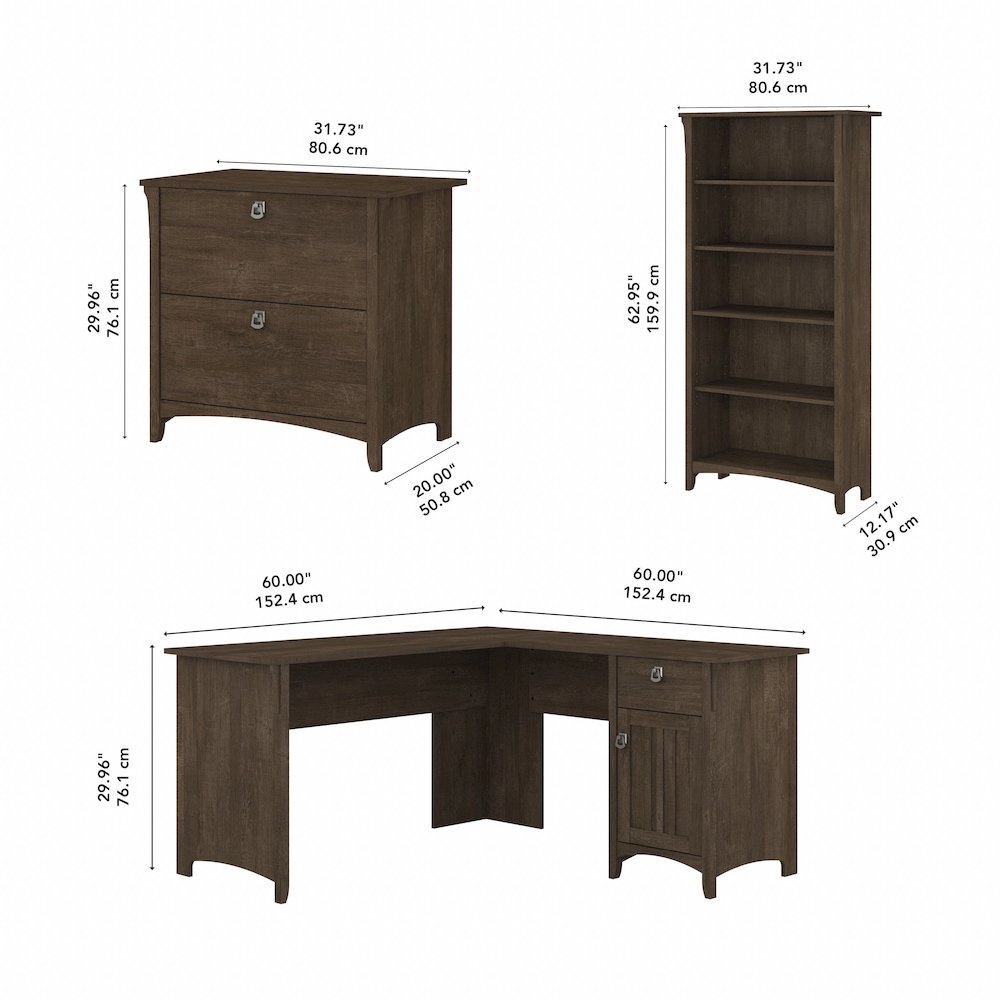 Salinas 60W L Shaped Desk with Lateral File Cabinet and 5 Shelf Bookcase. Picture 10