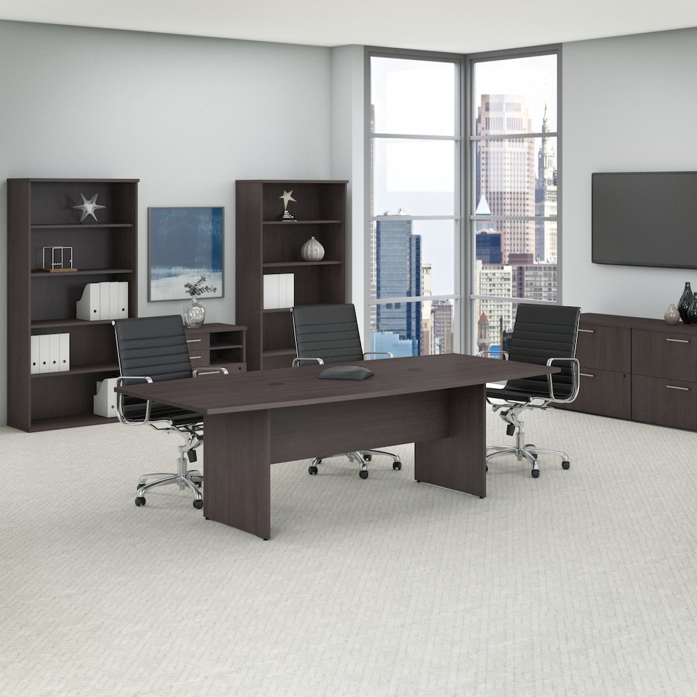 96W x 42D Boat Shaped Conference Table with Wood Base. Picture 2