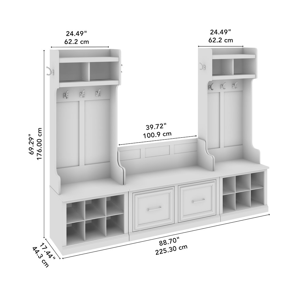Woodland Entryway Storage Set with Hall Trees and Shoe Bench with Doors. Picture 9