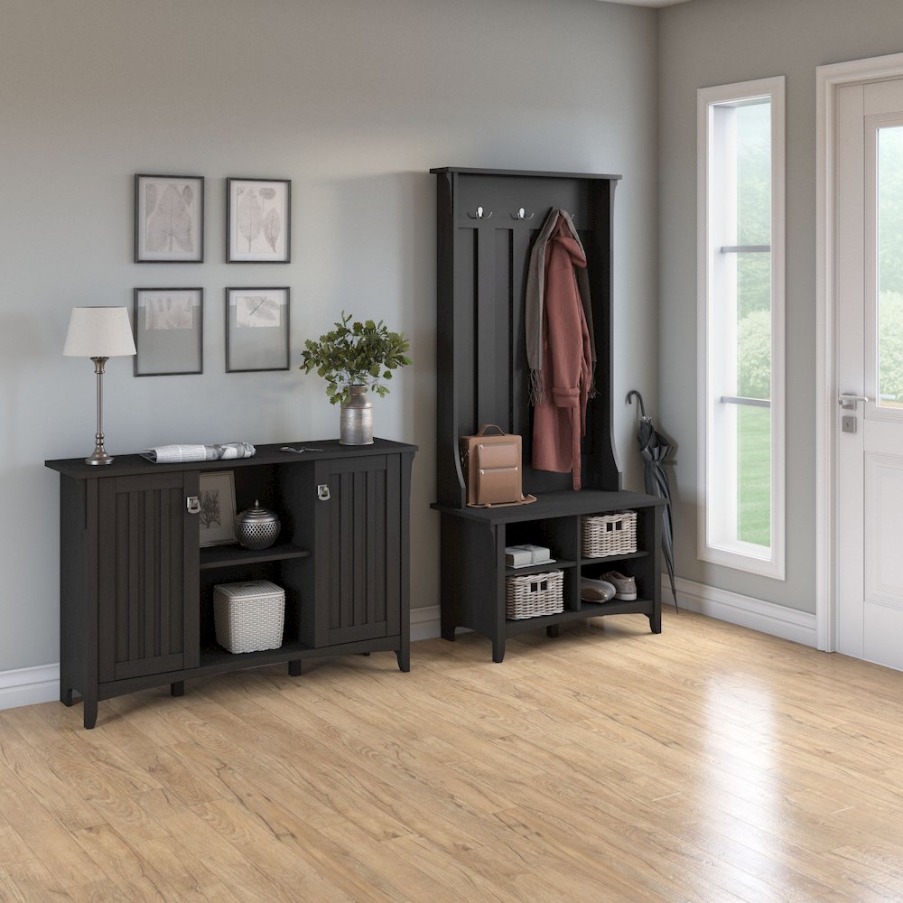 Salinas Entryway Storage Set with Hall Tree, Shoe Bench and Accent Cabinet. Picture 2