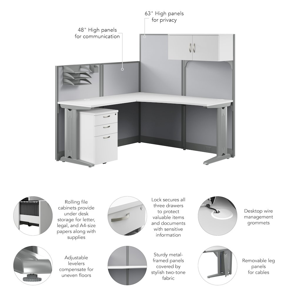 65W L Shaped Cubicle Desk with Storage, Drawers, and Organizers. Picture 9