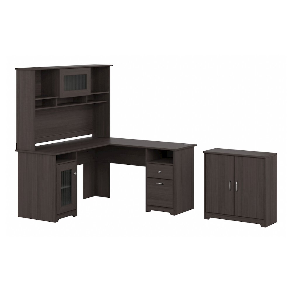 Cabot 60W L Shaped Computer Desk with Hutch and Small Storage Cabinet. Picture 1