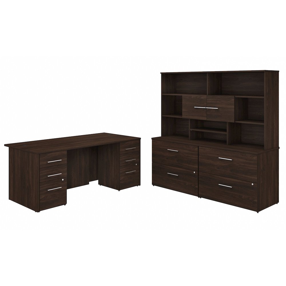 500 72W x 36D Executive Desk with Drawers, Lateral File Cabinets and Hutch. Picture 1