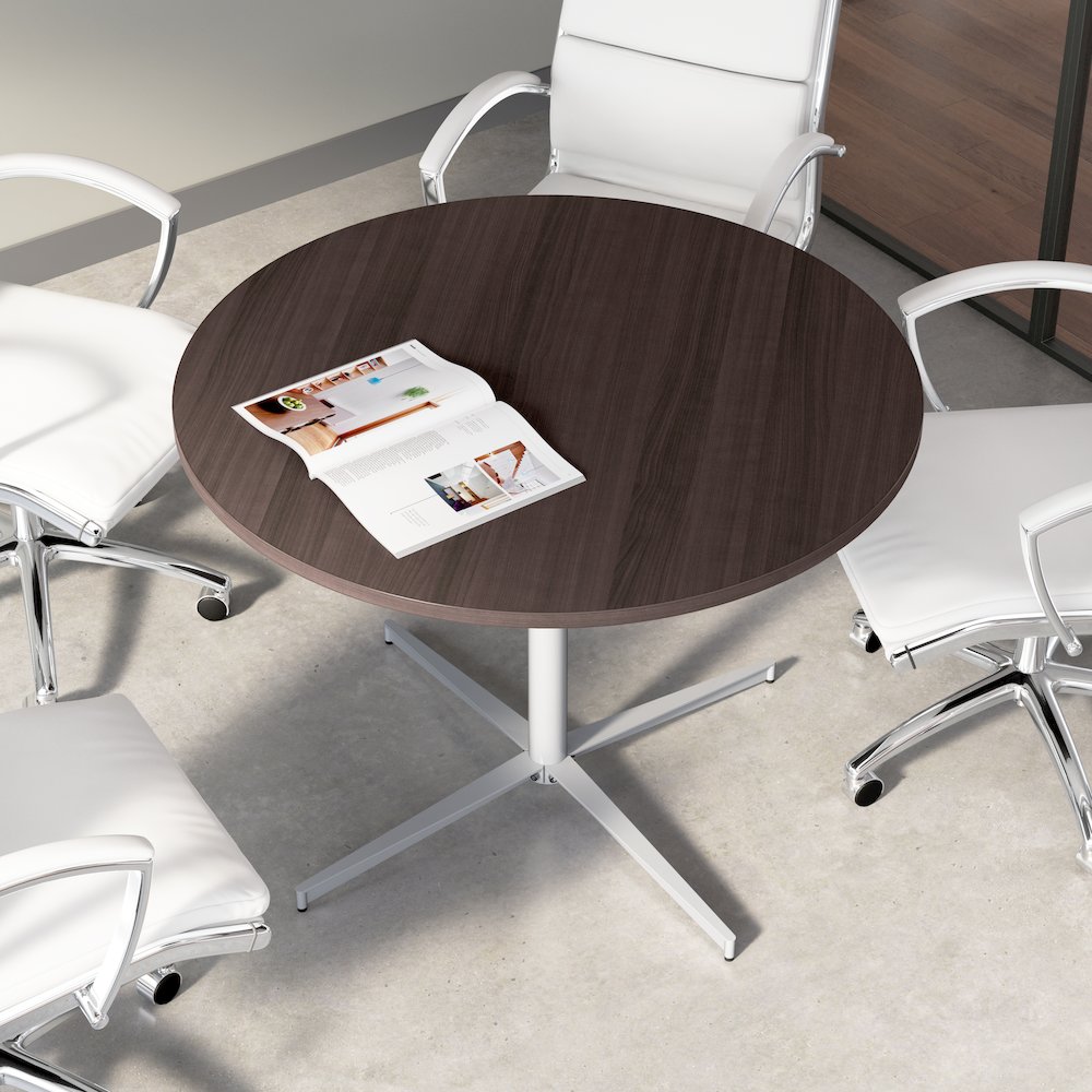 42-inch Round Conference Table with Metal Base in Storm Gray. Picture 3