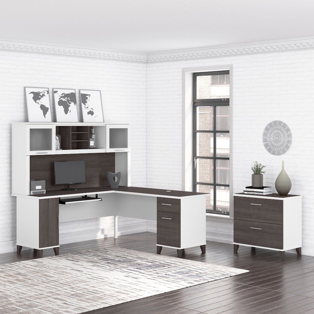 Somerset 72W L Shaped Desk with Hutch and Lateral File Cabinet. Picture 2