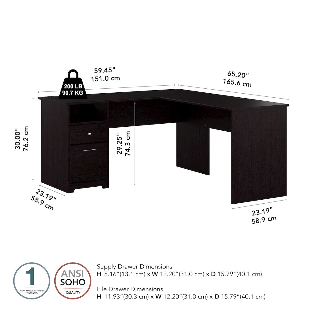 Cabot 60W L Shaped Computer Desk with Drawers. Picture 9