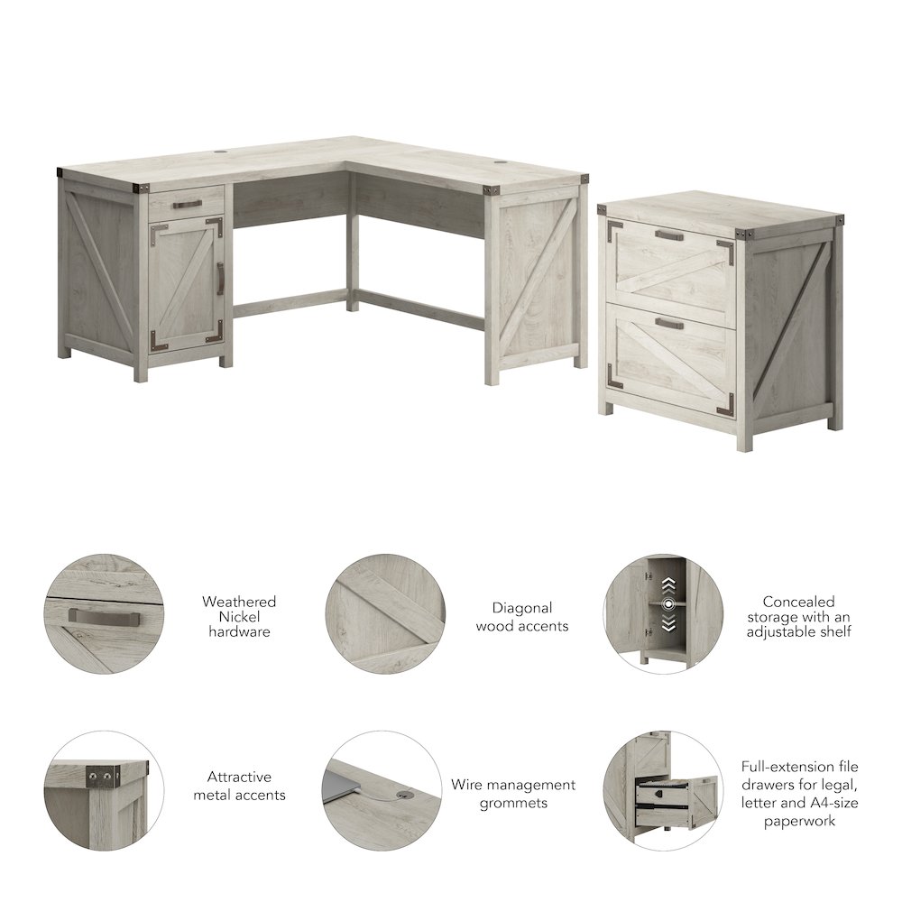 Knoxville 60W L Shaped Desk with 2 Drawer Lateral File Cabinet. Picture 8
