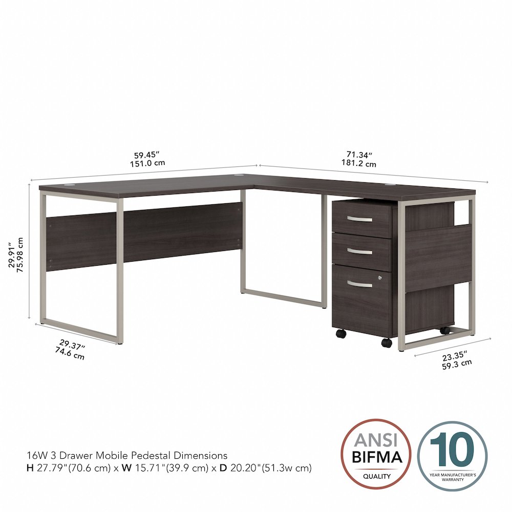 Hybrid 60W x 30D L Shaped Table Desk with Mobile File Cabinet. Picture 9