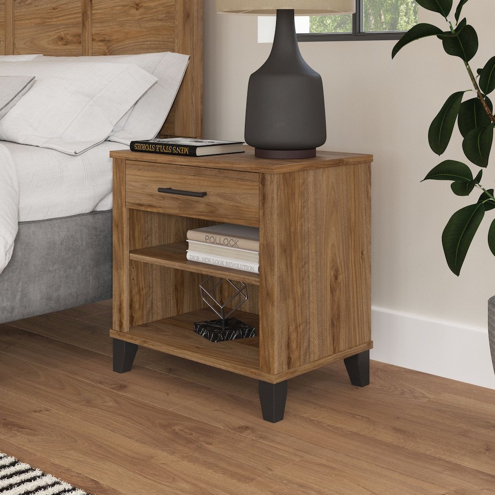Somerset Nightstand with Drawer and Shelves. Picture 2
