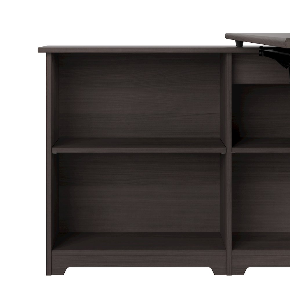 Cabot 52W 3 Position Sit to Stand Corner Desk with Shelves. Picture 3
