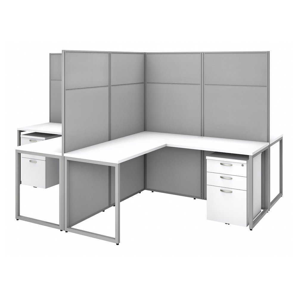 Easy Office 60W 4 Person L Shaped Cubicle Desk with Drawers and 66H Panels. Picture 1