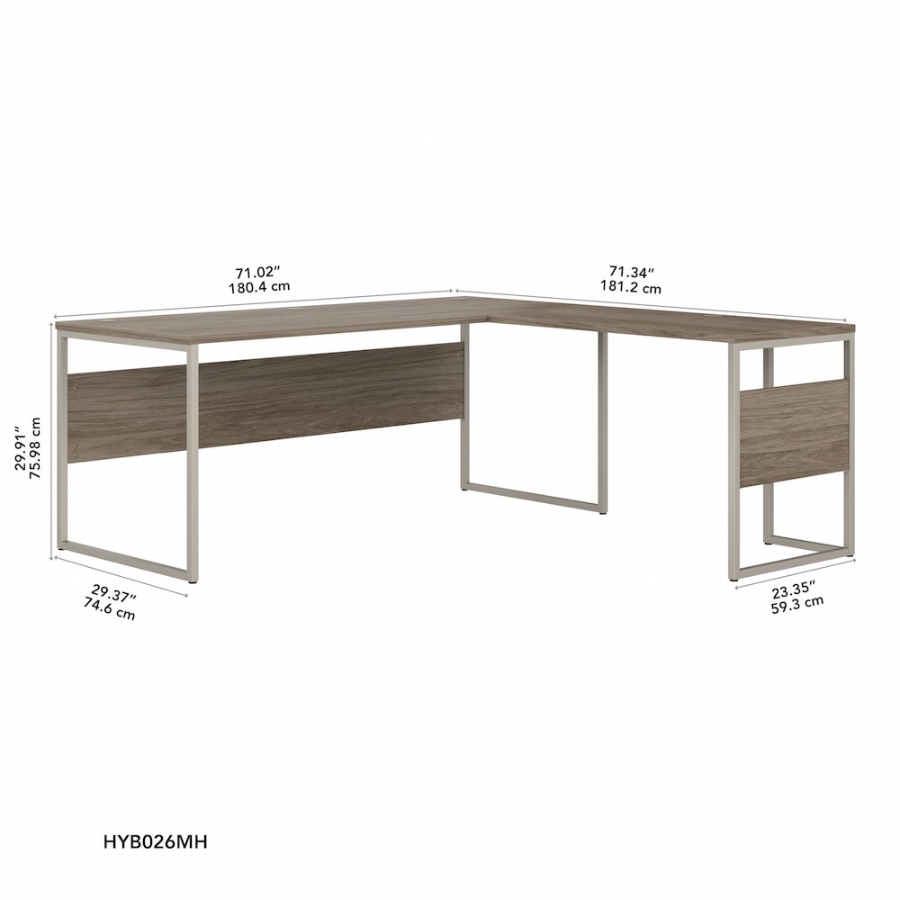 Hybrid 72W x 30D L Shaped Table Desk with Metal Legs. Picture 6
