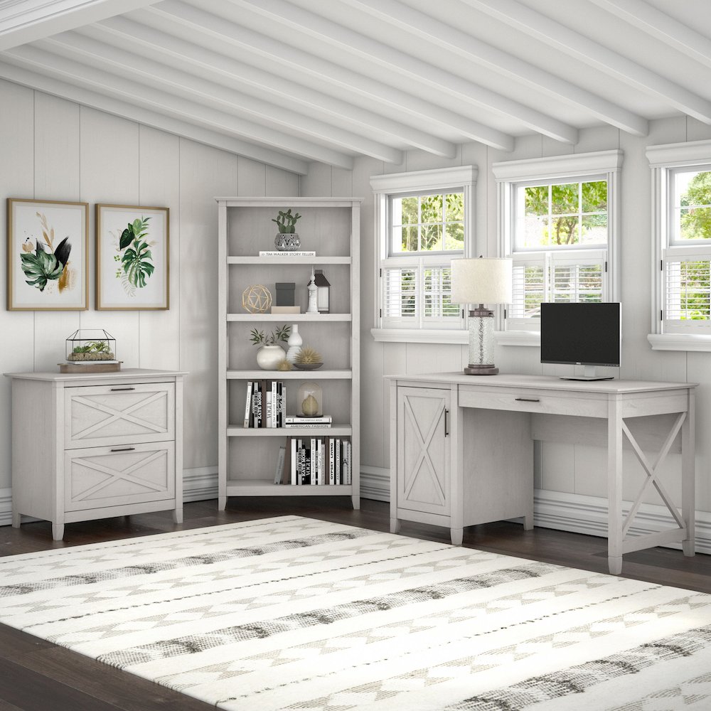 54W Computer Desk with 2 Drawer Lateral File Cabinet and 5 Shelf Bookcase. Picture 2