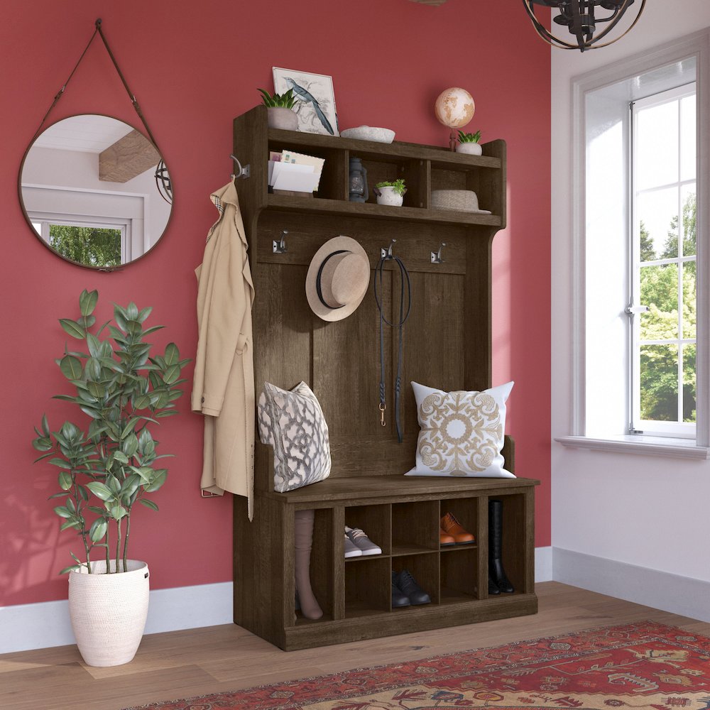 Woodland 40W Hall Tree and Shoe Storage Bench with Shelves. Picture 2