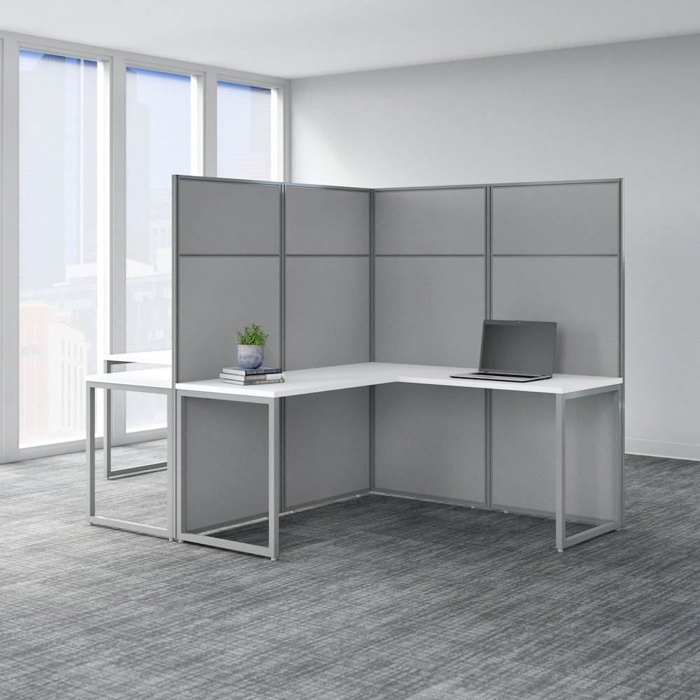 Easy Office 60W 2 Person L Shaped Cubicle Desk Workstation with 66H Panels. Picture 2