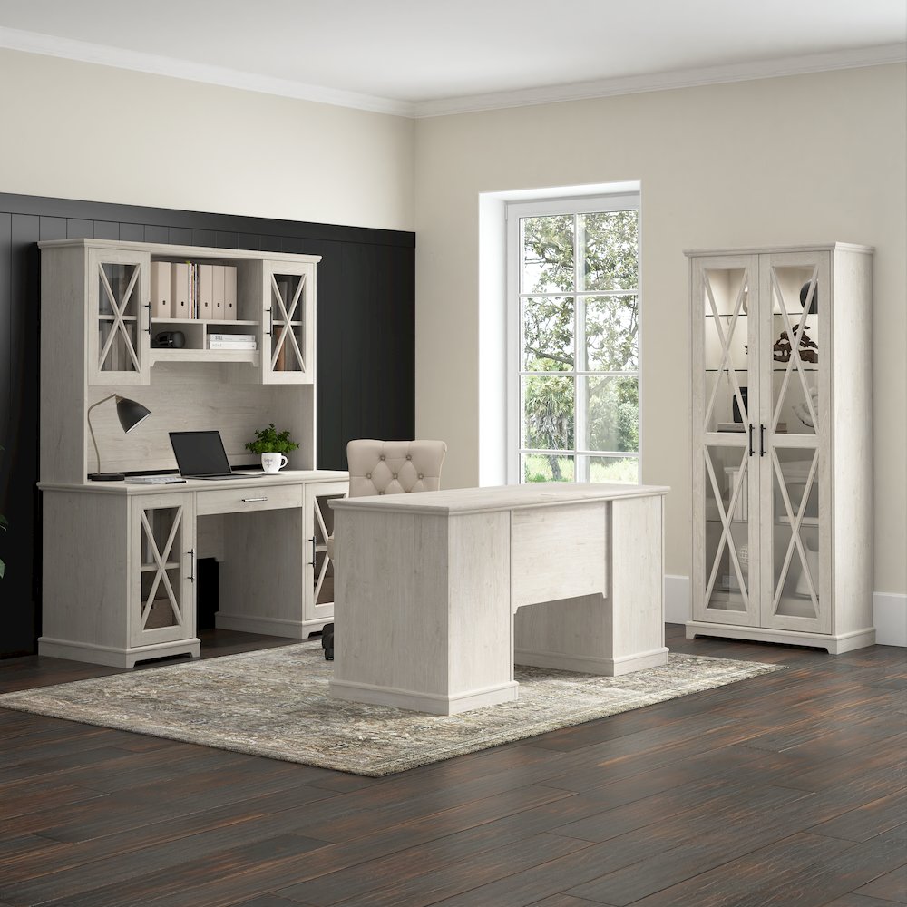 Lennox 60W Farmhouse L Shaped Desk with Hutch and Storage Cabinets. Picture 3