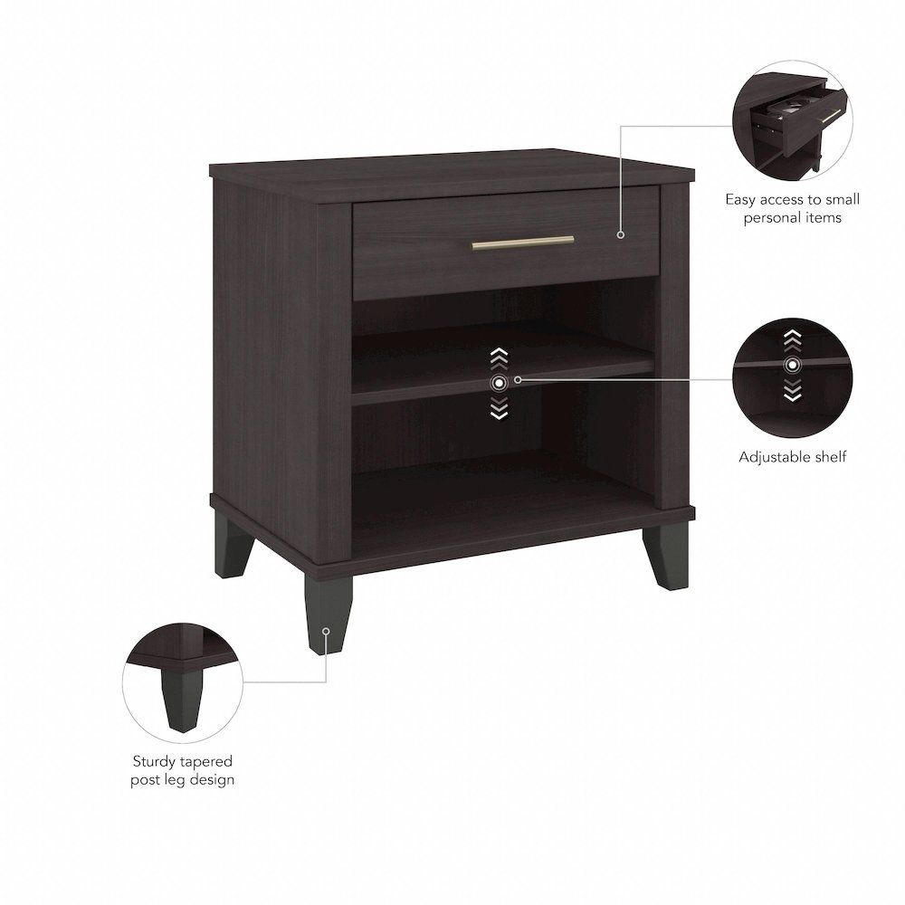 Somerset Nightstand with Drawer and Shelves. Picture 5