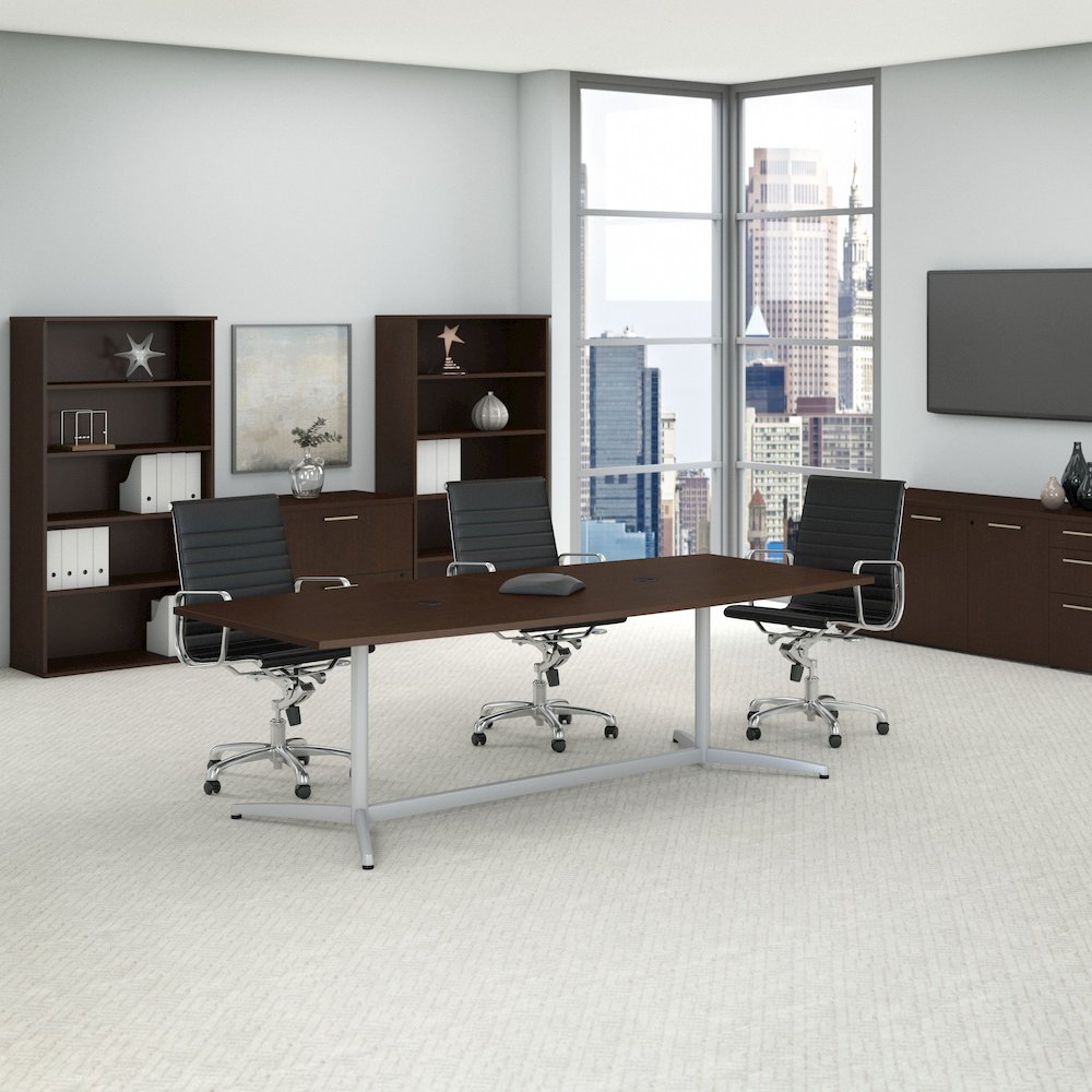 96W x 42D Boat Shaped Conference Table with Metal Base. Picture 2