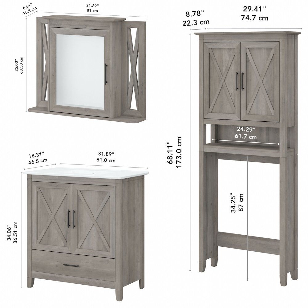 32W Bathroom Vanity Sink with Mirror and Over The Toilet Storage Cabinet. Picture 10