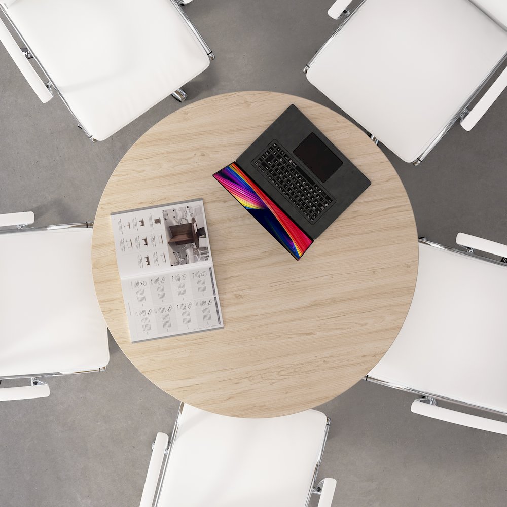 42-inch Round Conference Table with Metal Base in Natural Elm. Picture 3