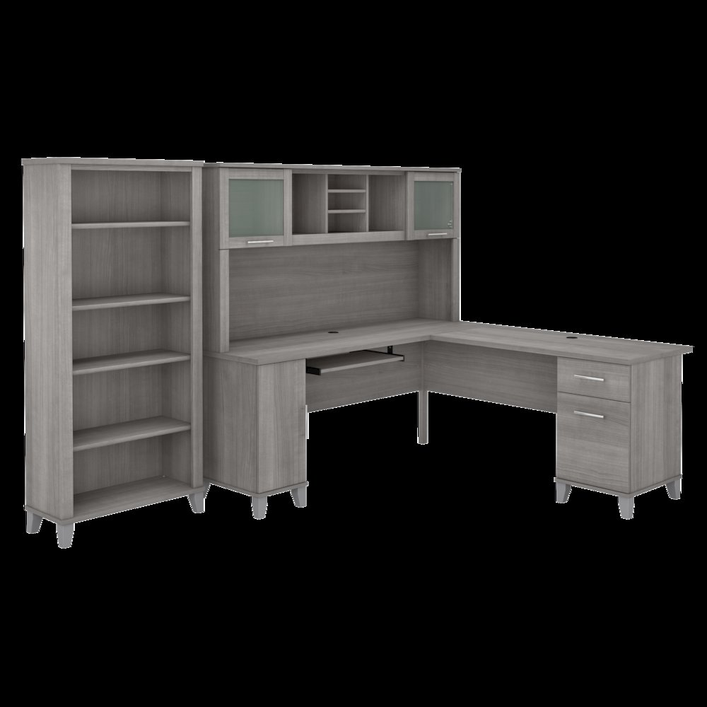 Somerset 72W L Shaped Desk with Hutch and 5 Shelf Bookcase. Picture 1
