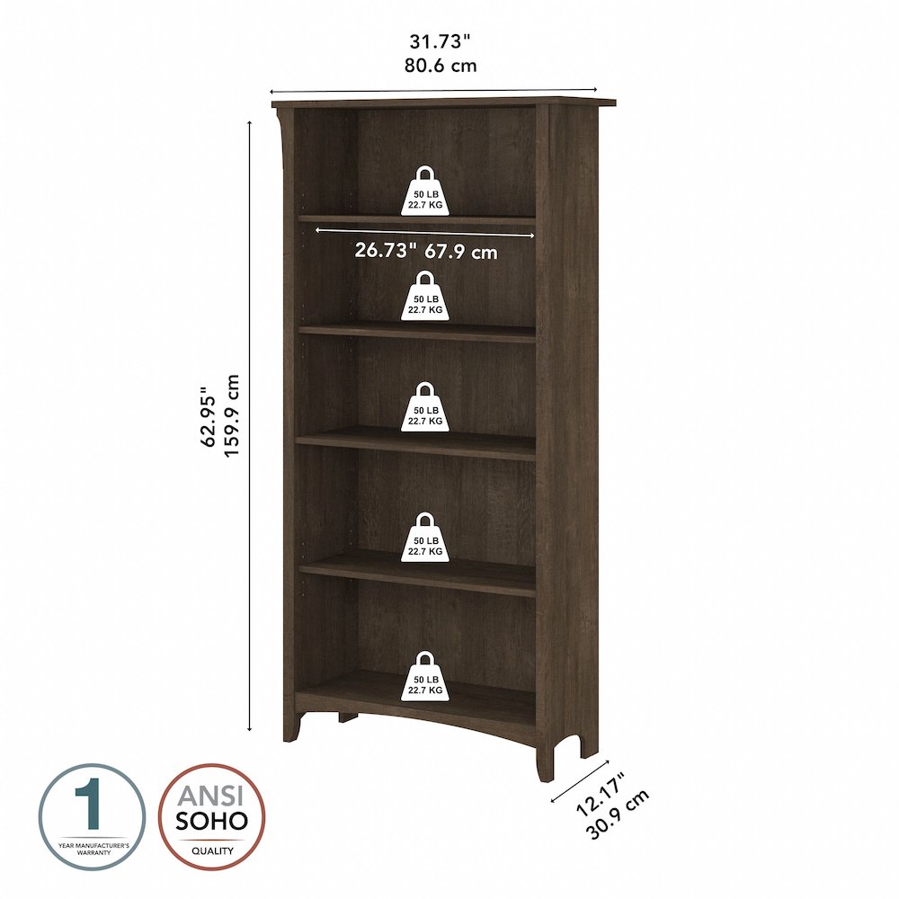 Salinas Tall 5 Shelf Bookcase. Picture 7