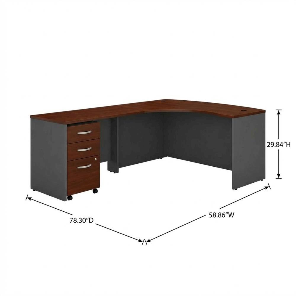L Shaped Office Desk With Mobile File Cabinet In Hansen Cherry And Gray Finish. Picture 7