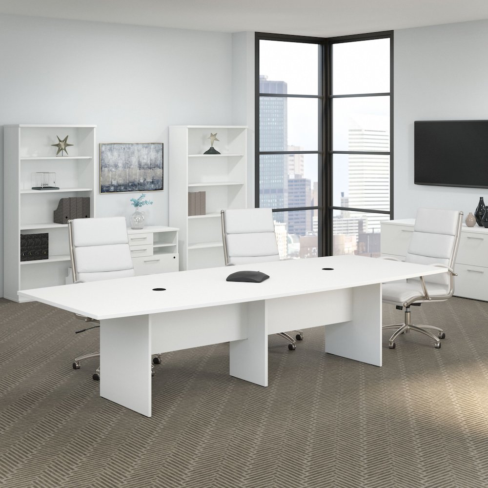 120W x 48D Boat Shaped Conference Table with Wood Base. Picture 2