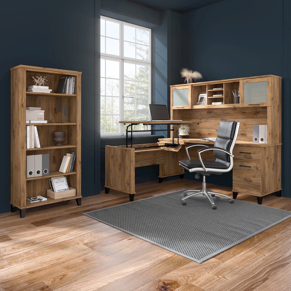 Somerset 72W L Shaped Desk with Hutch, Lateral File Cabinet and Bookcase. Picture 3
