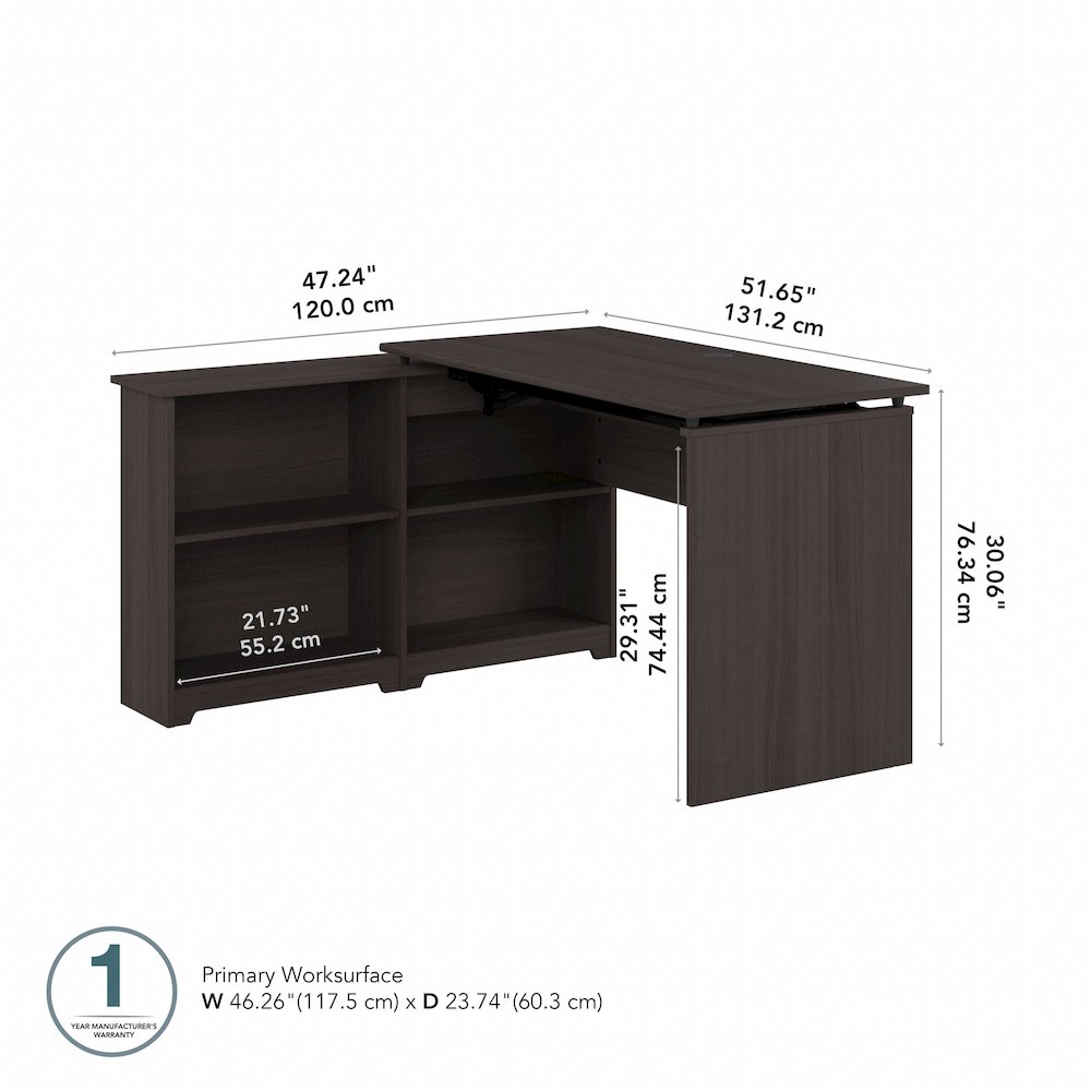 Cabot 52W 3 Position Sit to Stand Corner Desk with Shelves. Picture 8