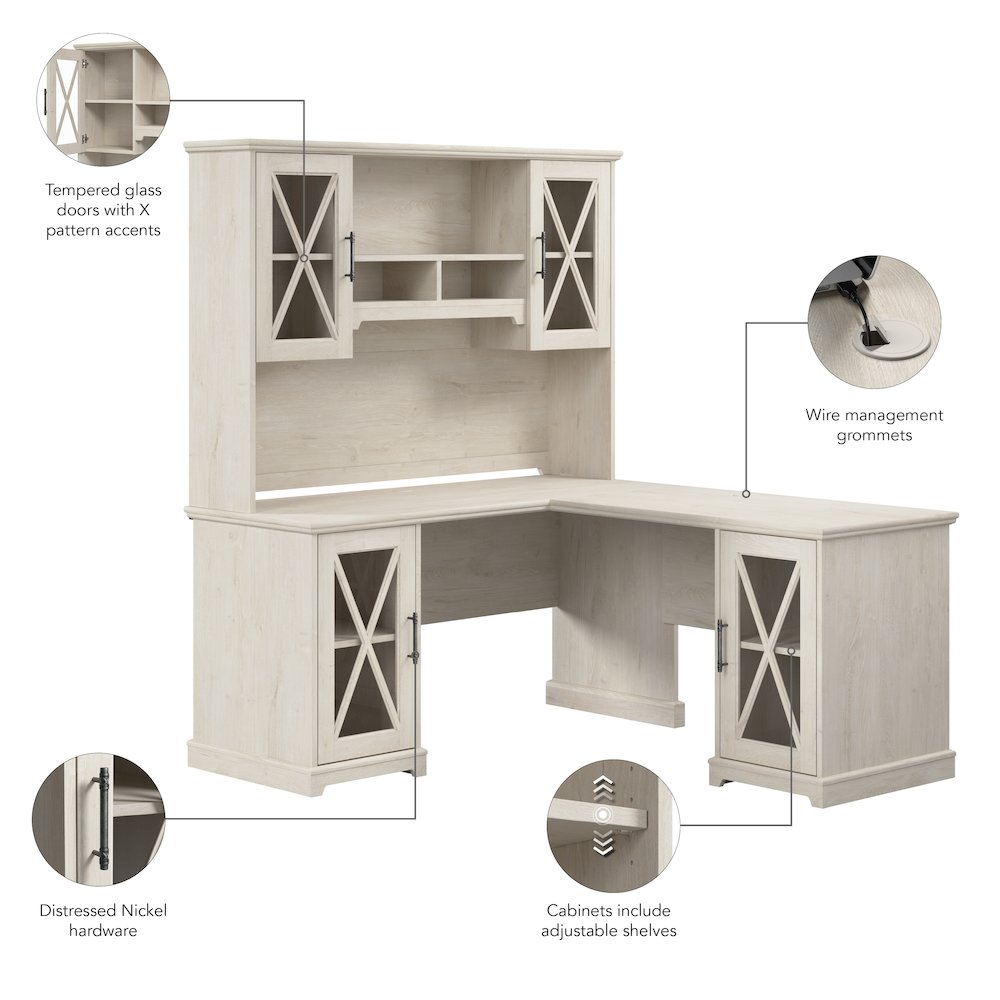 Lennox 60W Farmhouse L Shaped Desk with Hutch and Storage Cabinets. Picture 9