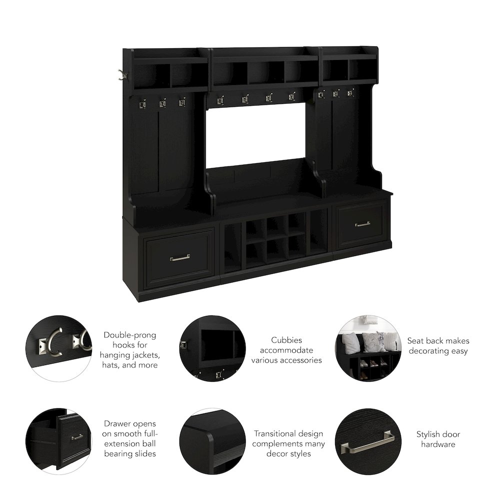 Woodland Full Entryway Storage Set with Coat Rack and Shoe Bench with Drawers. Picture 8