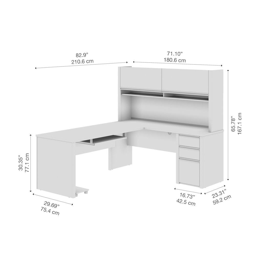 72W L-Shaped Desk with Hutch and Pedestal. Picture 8
