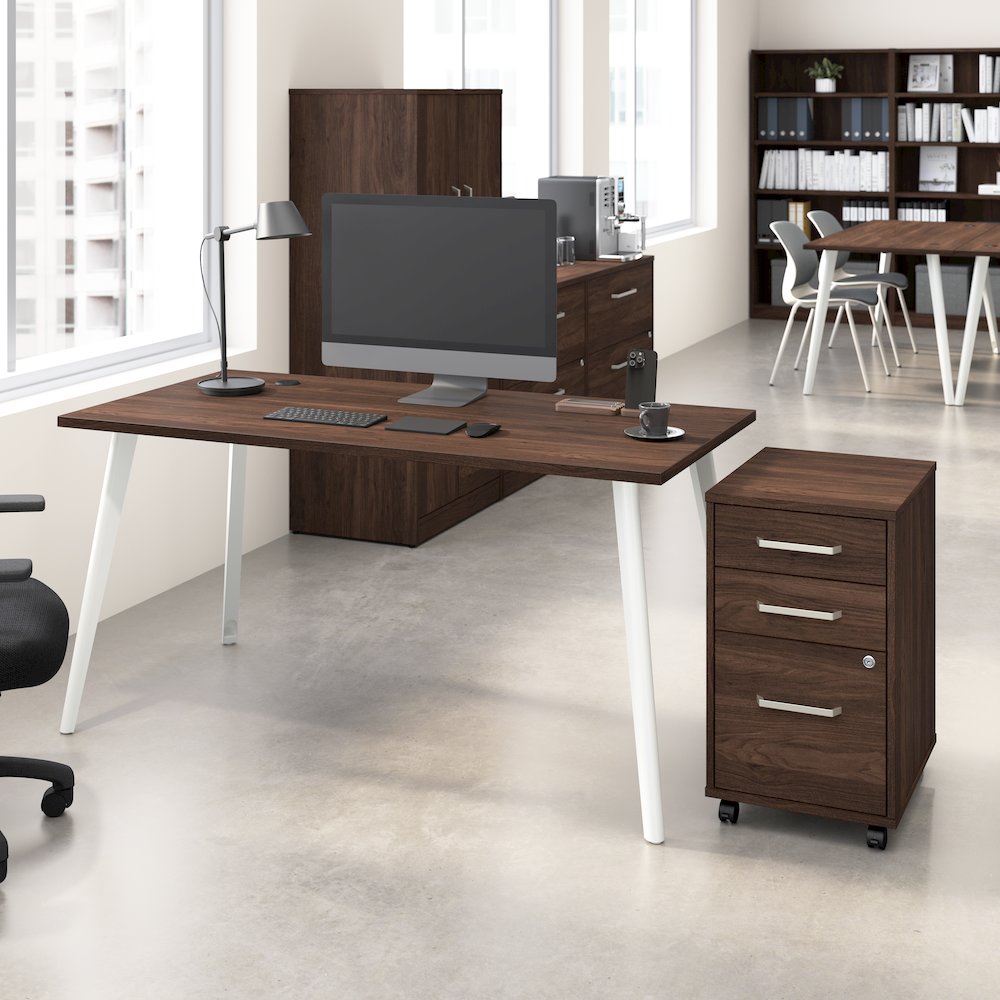 Vista 60W Desk with Splayed Metal Legs and 3 Drawer Mobile File Cabinet. Picture 2
