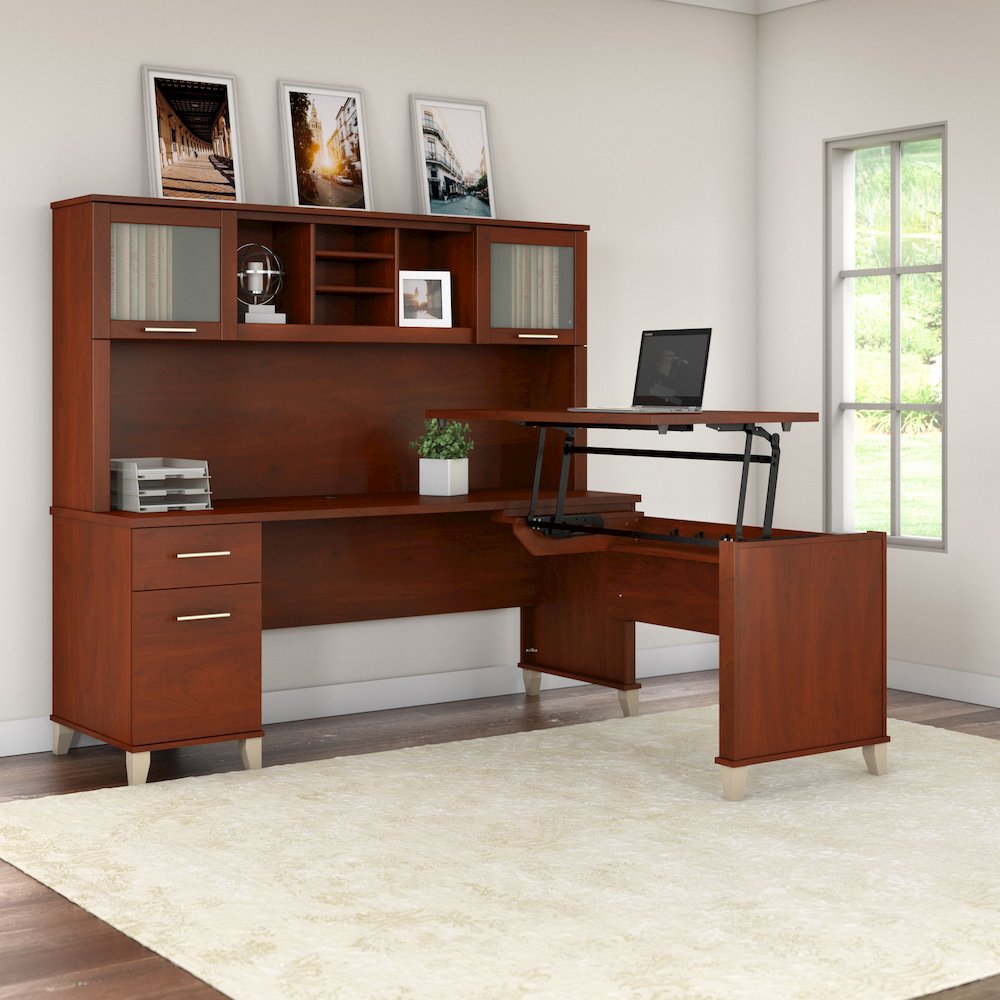 Somerset 72W 3 Position Sit to Stand L Shaped Desk with Hutch. Picture 2