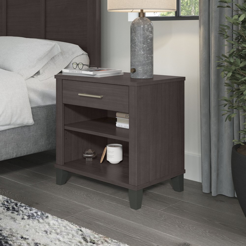 Somerset Nightstand with Drawer and Shelves. Picture 2
