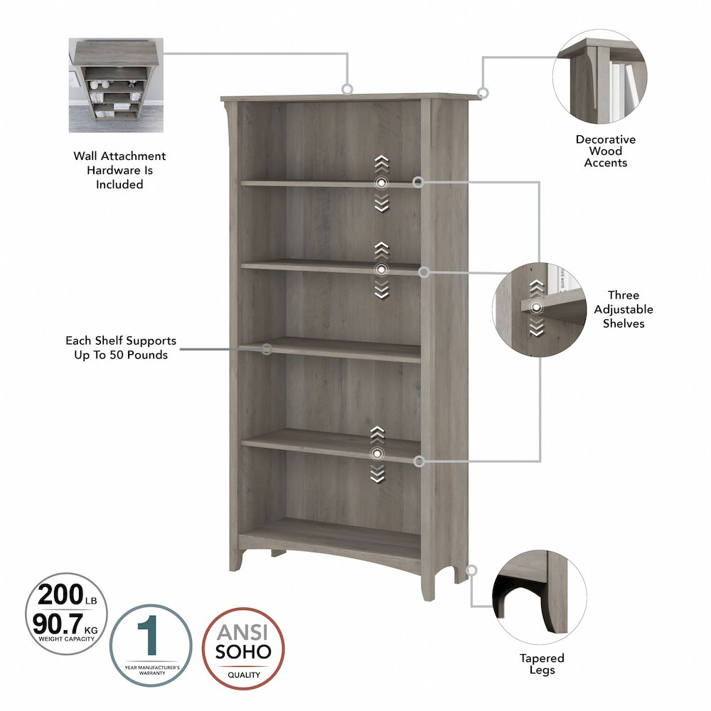 Salinas Tall 5 Shelf Bookcase - Set of 2. Picture 6