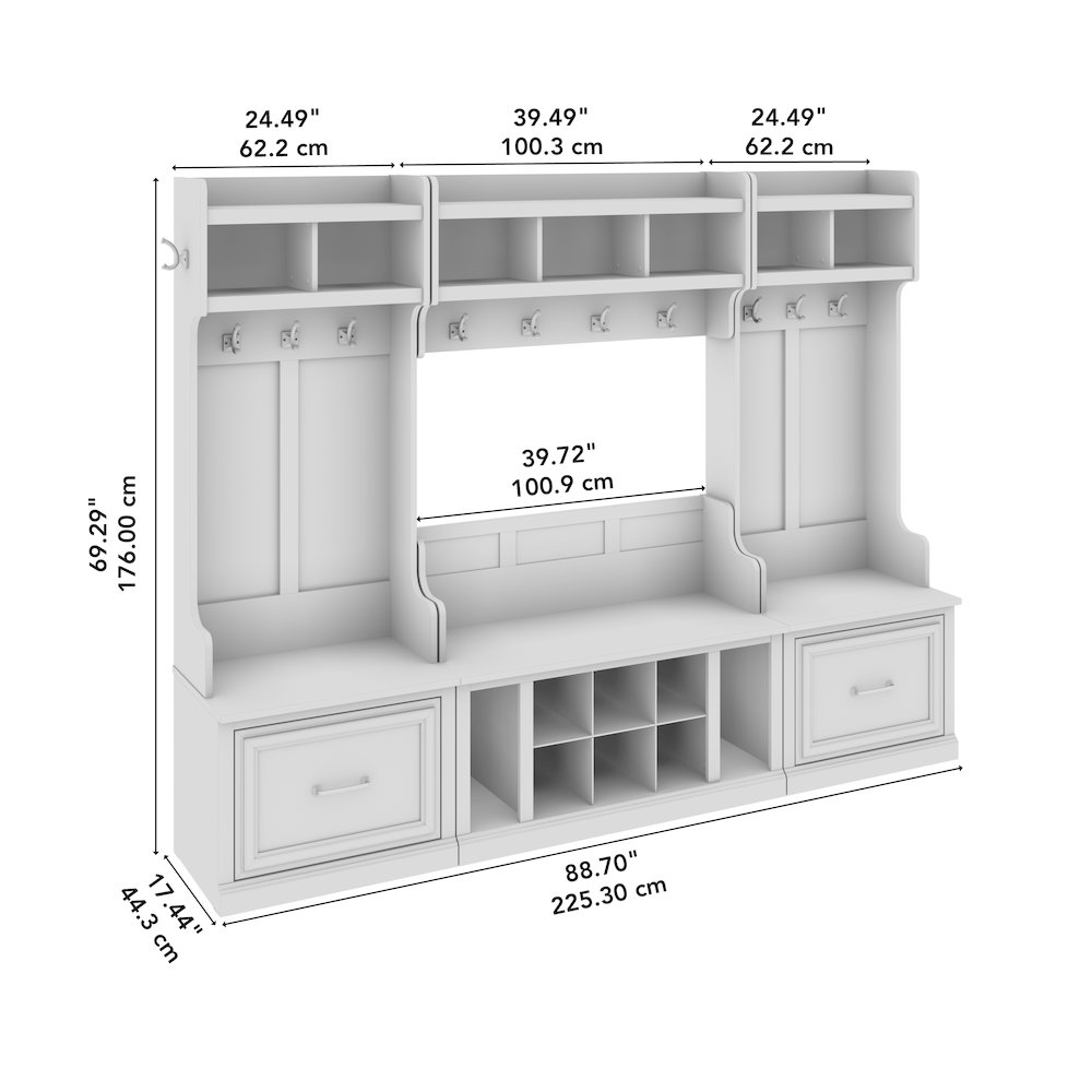 Woodland Full Entryway Storage Set with Coat Rack and Shoe Bench with Drawers. Picture 9